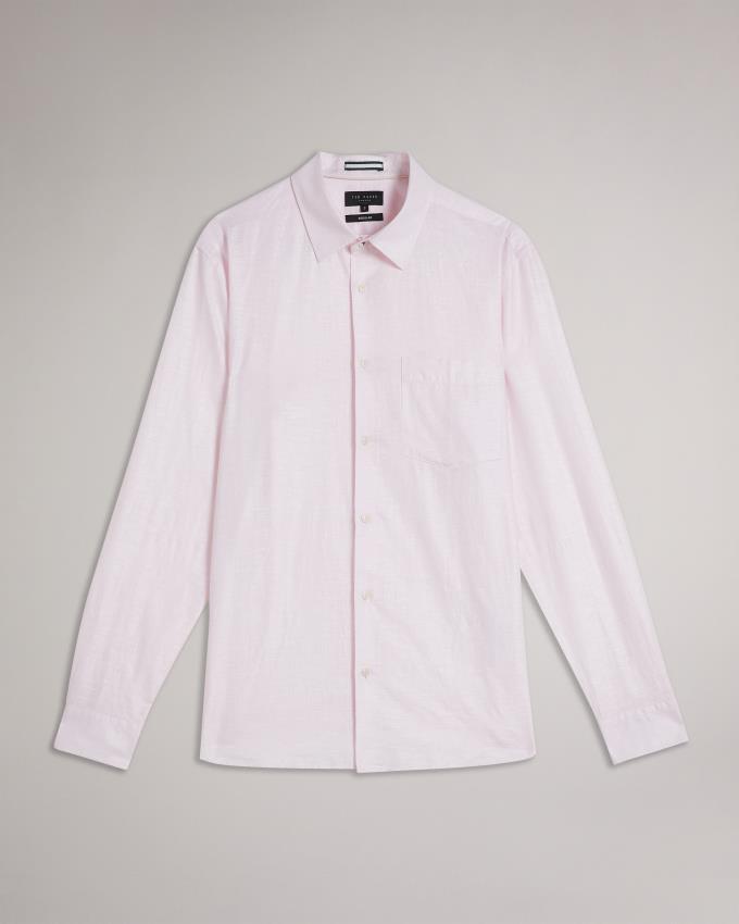 Chemises Ted Baker Long Sleeve Linen Blend Rose Clair Homme | BCD-08025755